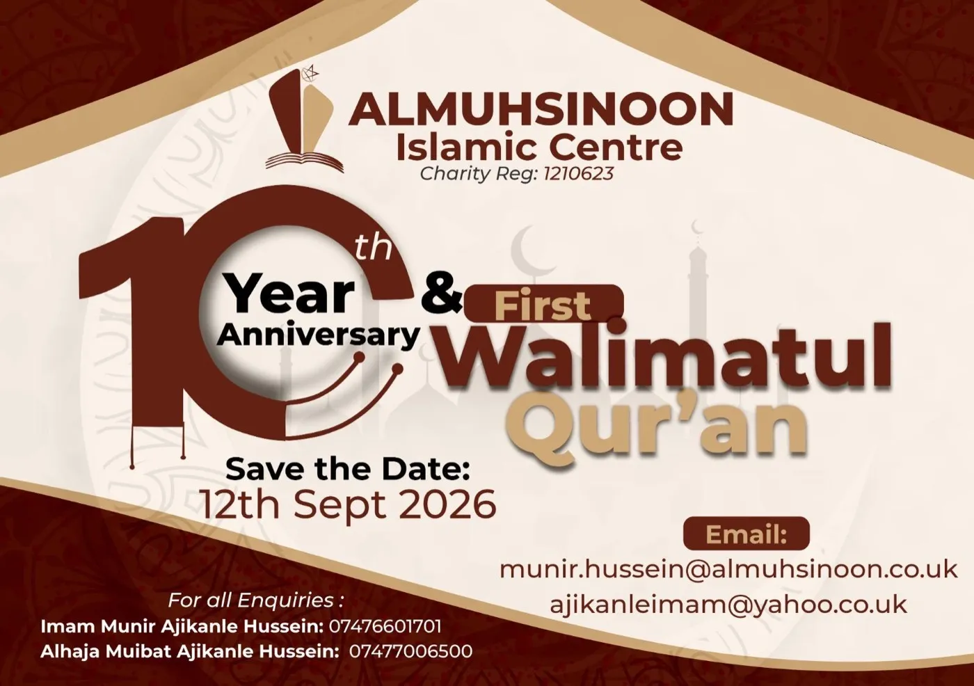 10th Year Anniversary & First Walimatul Qur’an — save the date, 12th September 2026